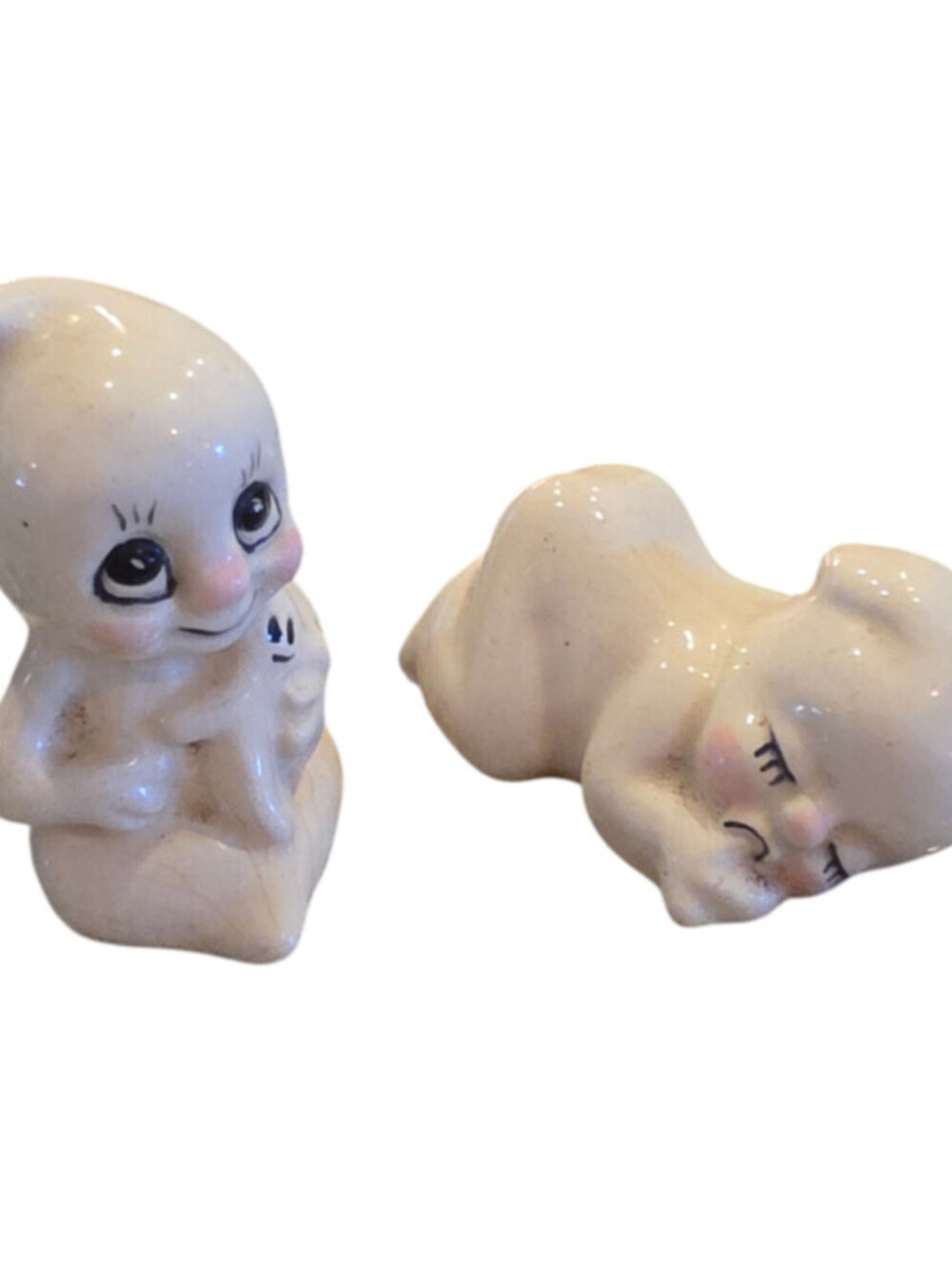Vintage 1950s Ceramic Ghost Figurines Set Of 2 Kewpie Style